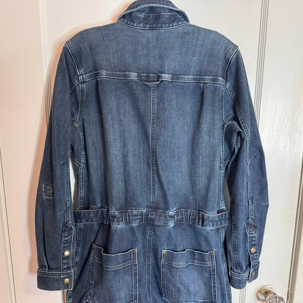 Duluth Trading Co Dark Wash Blue Denim Women's Work Long Sleeve Jumpsuit sz 10R - Picture 7 of 15